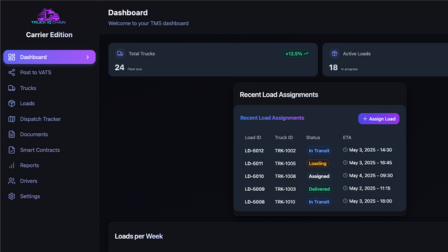 FreightIQChain website hero section with 'Visibility is cool. Meet Verification.' headline and futuristic digital background